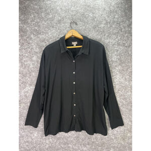 J Jill Shirt Womens Large Black Cotton Button Front Long Sleeve Collared Top